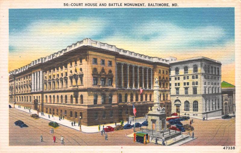 Court House and Battle Monument, Baltimore, MD, Early Postcard, Unused