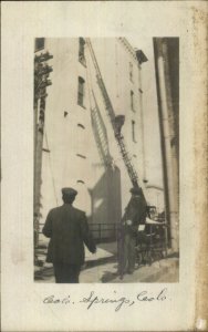 Colorado Springs CO Fire Ladder? Up Building c1910 Real Photo Postcard