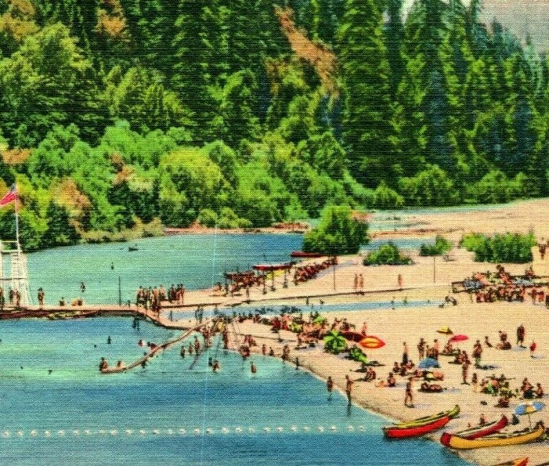 Vtg Linen Postcard Russian River California - Enjoying the russian river UNP