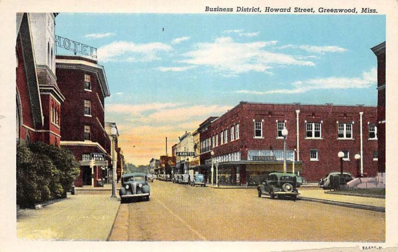 Greenwood Mississippi Business District and Howard Street vintage pc DD7350