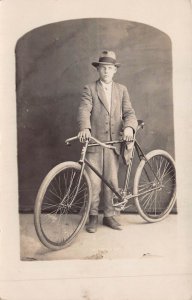 PROUD YOUNG MAN WITH BICYCLE-BICICLETTA-FAHRAD-PHOTO POSTCARD