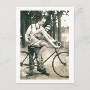 French Nude Erotic Risque Flapper Bicycle Vintage Inspired Postcard