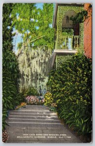 Mobile Alabama~Iron Lace Work & Spanish Moss~Bellingrath Gardens~Linen Postcard