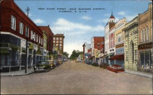 Florence South Carolina SC West Evans Street Scene Linen Vintage Postcard