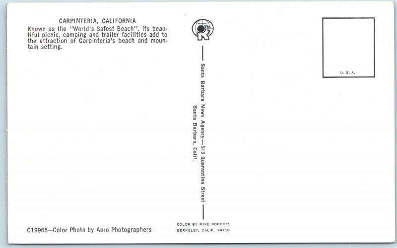 c1950s Carpinteria, CA Safest Beach Birds Eye Aerial Aero Mike Roberts PC A216