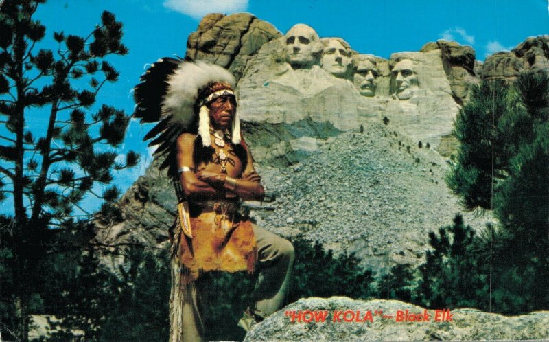 USA Mt Rushmore and Black Elk a Sioux Warrior Vintage Postcard 07.32