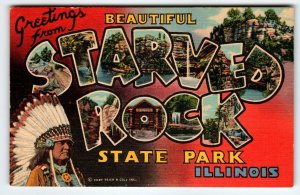 Greetings From Starved Rock State Park Illinois Large Letter Linen Postcard 1954