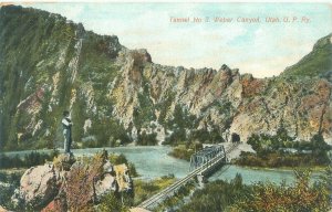 Weber Canyon Utah Tunnel No. 3 U.P Ry 1908 Postcard  Tie Siding WY Cancel