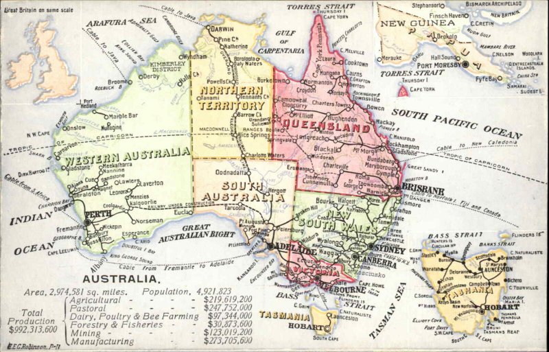 Australia Map Territories Vintage Postcard 