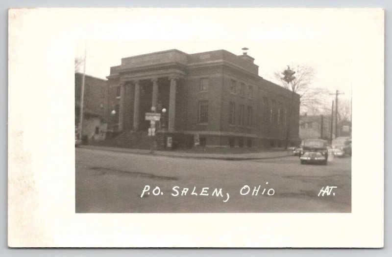 Salem OH RPPC Post Office Street Scene Old Cars Real Photo Postcard X23