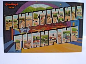 Greetings From Pennsylvania Turnpike Large Big Letter Postcard Linen Unused PA