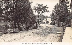 Oriskany Falls NY Dirt Street Store Fronts Bridge 1913 RPPC Real Photo Postcard