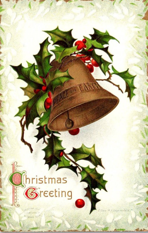 Christmas Gold Bells and Holly Clapsaddle