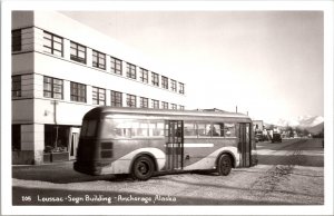 RPPC Passenger Bus Loussac-Sogn Building Anchorage AK Photo Postcard