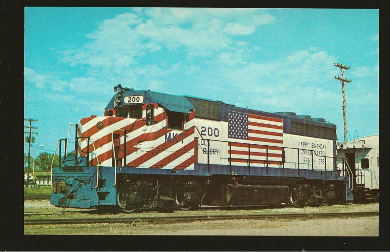 Katy 200 MKT 1975 Bicentennial 50 Star USA Flag Engine Color Postcard Unposted