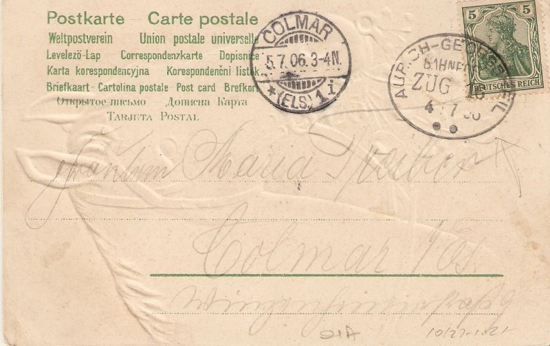 Horse, with flowers in the mouth Old vintage German, artist drawn PC. Embossed