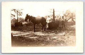 Real Photo Postcard~Horse Drawn Work Sled~Mother & Son~Farm~c1908 RPPC