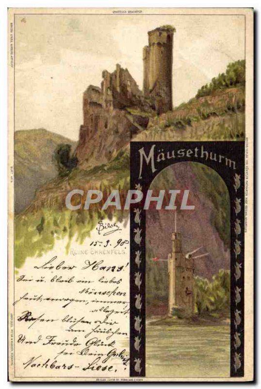 Postcard Old Ruin Ehrenfels Illustrator Mausethrum