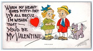 c1910's Valentine Little Children Sweetheart Hearts Goes Pitty Pat Dog Postcard