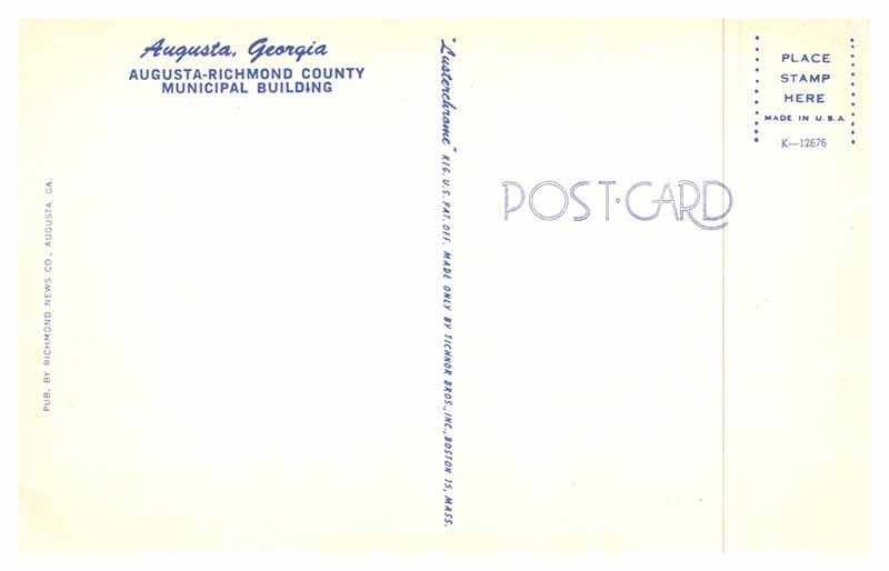 Postcard BUILDING SCENE Augusta Georgia GA AT0783