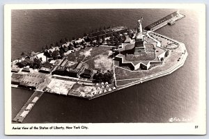 Statue Of Liberty New York City Aerial Fort Wood Historical Postcard RPPC