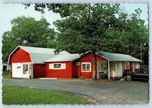 Oscoda Michigan MI Postcard The Red Barn Exterior Roadside c1960's Vintage Cars