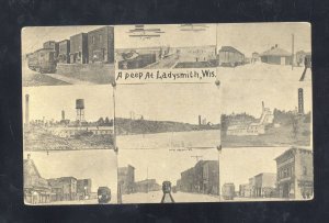 RPPC LADYSMITH WISCONSIN MULTI VIW RAILROAD DEPOT REAL PHOTO POSTCARD 1910