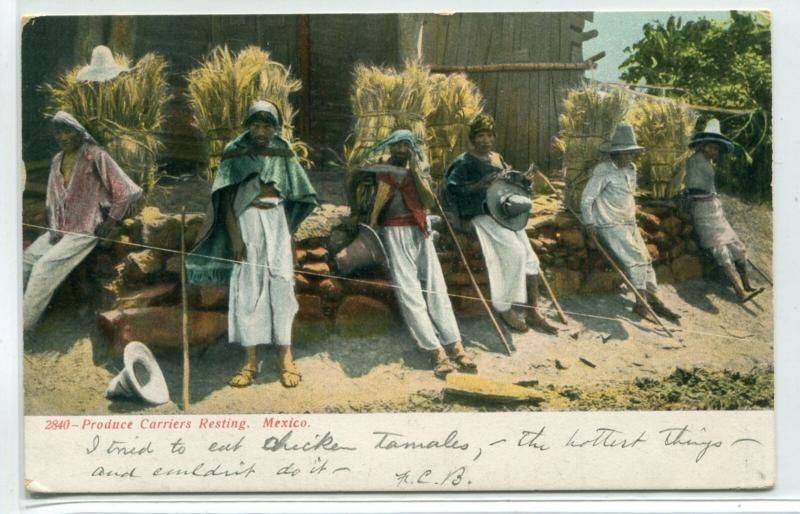 Produce Carriers Resting Mexico 1909 postcard