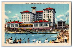 Ocean City New Jersey NJ Postcard Hotel Flanders Outdoor Swimming Pools c1940
