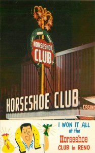 Postcard Nevada Reno Horseshoe Club Night 1950s Restaurant Bar Gaming 23-3913