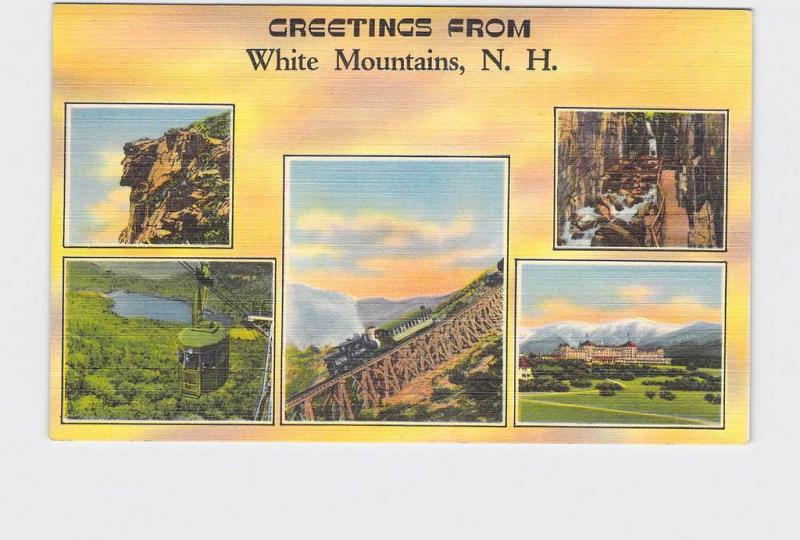 BIG LARGE LETTER VINTAGE POSTCARD GREETINGS FROM NEW HAMPSHIRE WHITE MOUNTAINS #