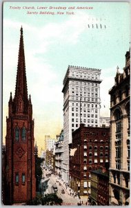 1908 Trinity Church Broadway American Surety Building New York Posted Postcard