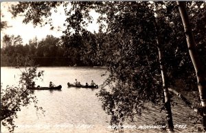 RPPC Canoeing on Chain O Lakes, Waupaca WI c1949 Vintage Postcard P42
