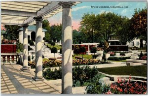 View in Irwin Gardens, Columbus IN Vintage Postcard W31