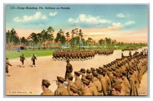 Vintage 1940's Military Postcard Soldiers on Parade Camp Blanding Florida