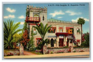 Vintage 1940's Postcard Panoramic View of Villa Zorayda St. Augustine Florida