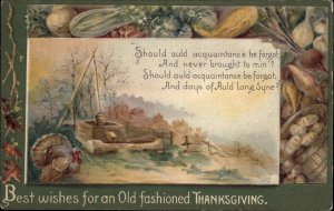 Thanksgiving Wood Crane Well Turkey Embossed Winsch c1910s Postcard