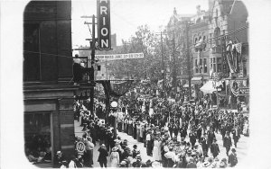 H91/ Marion Indiana RPPC Postcard c1910 Parade Crowd Patriotic Fraternity? 157