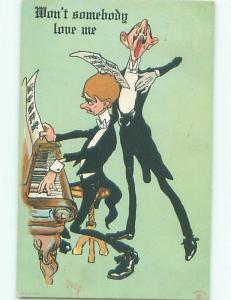 Pre-Linen Comic signed MAN PLAYS PIANO WHILE OTHER MAN SINGS AB8672