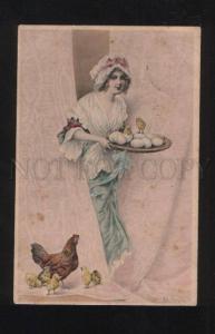 3076567 EASTER Lady w/ Chickens by WICHERA vintage M.M.VIENNE