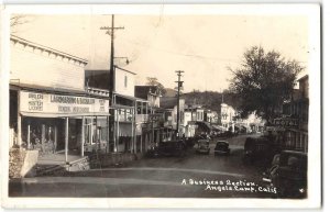 RPPC Street Scene ANGELS CAMP, CA Moore's Cafe General Store 1930s Postcard