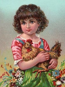 1870s-80s Altman & Co. Children's Clothing Cute Girls Pet Chicken Lot Of 2 P215