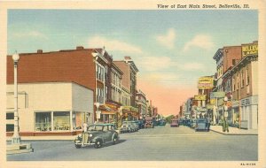 Postcard Illinois Belleville View East Main Street autos Walkohl Teich 23-9018