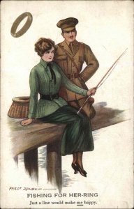 Vintage Postcard A/s Fred Spurgin WORDPLAY Woman Fishing for Husband FISHING