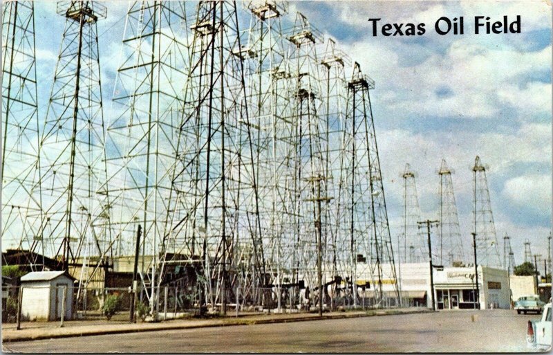 Texas Oil Field Towers Street View Cars Kilgore Longview Texas Postcard