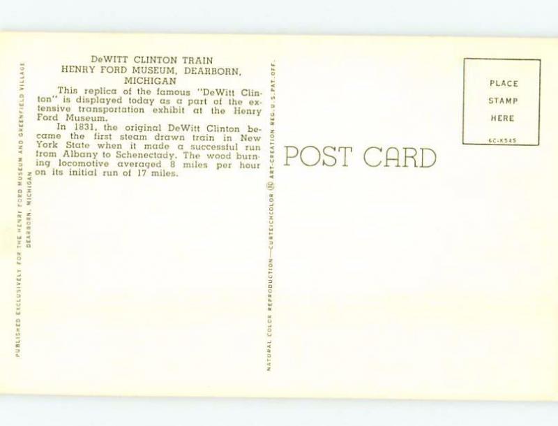 Unused Pre-1980 TRAIN AT MUSEUM Dearborn - Near Detroit Michigan MI d9365