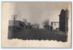 c1907 Main Street Dirt Road Horse Wagon RPPC Unposted Photo Postcard