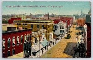 Aurora Illinois~Paris Lunch Room, Trolley on E Fox St 1912 Acmegraph Postcard