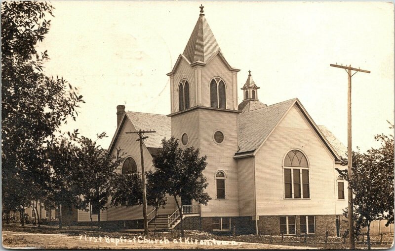 Postcard IA Kiron RPPC Real Photo First Baptist Church 1911 L9