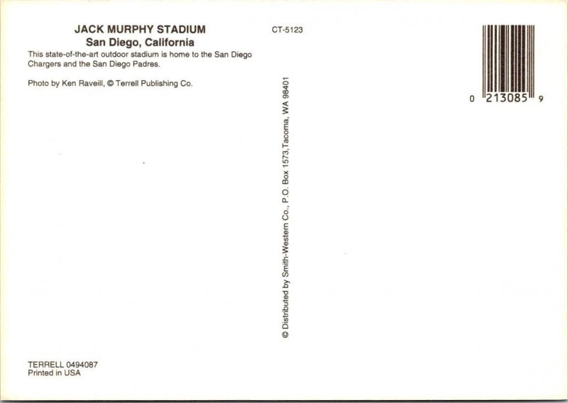 San Diego, CA California  JACK MURPHY STADIUM Padres Baseball Game 4X6 Postcard